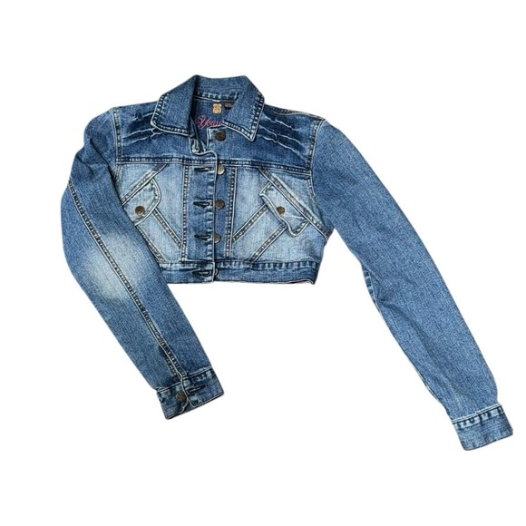 Younique Cropped Y2K Stretch Denim Jean Jacket Size Small Festival Layering - Picture 8 of 8